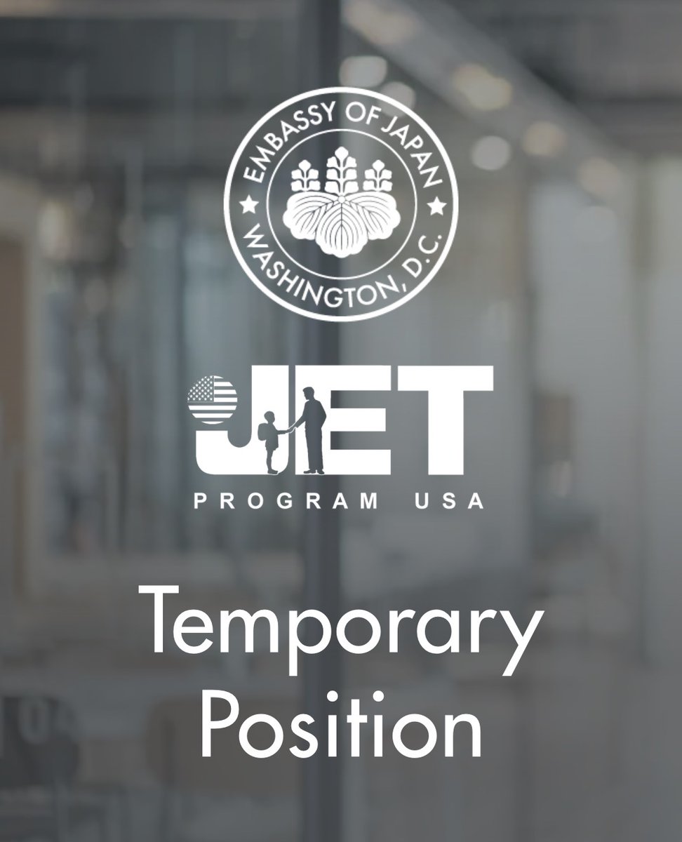 JETProgram's tweet photo. Position Opportunity: We are seeking highly motivated, team-oriented Processing Staff for the 2027 JET Application processing season. This is an in-person position at the Embassy of Japan in Washington, DC.

Deadline: October 15 (Thurs) at 5PM ET

Details: https://t.co/NkRYILLUAG https://t.co/eSZYstX5sx