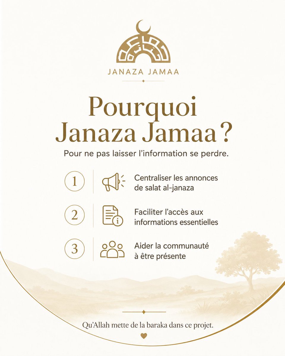 FraterIslamFr's tweet photo. Ne laissons plus aucun frère ou sœur partir sans la présence de la communauté 🤲

Découvrez Janaza Jamaa, l'application 100 % gratuite et sans publicité qui vous prévient en temps réel des prières funéraires (Salat al-Janaza) à proximité.

Pourquoi télécharger l'application ?
 
🤝 Devoir solidaire : Coordonnez-vous pour que la Oumma ne manque jamais un dernier adieu.

🗺️ Carte interactive : toutes les salât janaza  programmées disponible sur une même carte.

🗣️ Annonce : Partager la salât janaza facilement, en ligne ou en diffusant l'affiche de l'évènement.

Parce qu'accompagner nos défunts est un devoir collectif, soyons là quand ça compte.

👉 Disponible dès maintenant sur l'App Store et Google Play ou sur https://t.co/rFO7wzlIgp

#JanazaJamaa #janaza #convertislam #islam #application