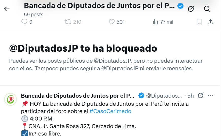 DanteBobadilla's tweet photo. La bancada terrorista me bloqueó, como si eso me va a callar. Seguiré señalándolos como las basuras obstruccionistas que son y como la banda de ignorantes y terroristas que se han metido al Congreso. https://t.co/i7AGpj3RVb