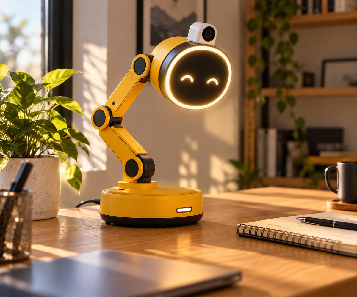 lelamprobot's tweet photo. The desk just got a new kind of coworker. ☀️ #LeLamp #Robotics #FutureWorkspace https://t.co/GfU0mXAxUE