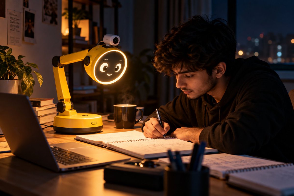 lelamprobot's tweet photo. Late nights are easier when your lamp is paying attention. 🌙 #LeLamp #Productivity #Robotics https://t.co/EA7mBb0T4E