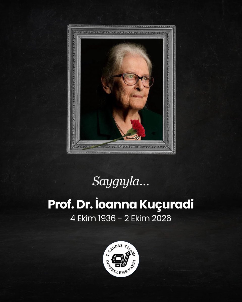 cagdasyasamvf's tweet photo. Prof. Dr. İoanna Kuçuradi’yi kaybetmenin üzüntüsünü yaşıyoruz.

Felsefeye, insan haklarına ve düşünceye adadığı yaşamıyla bizlere yol gösteren Kuçuradi’nin bıraktığı değerli birikim, yolumuzu aydınlatmayı sürdürecek.

Kendisini saygıyla anıyor; ailesine, öğrencilerine ve sevenlerine başsağlığı diliyoruz. 🕊️