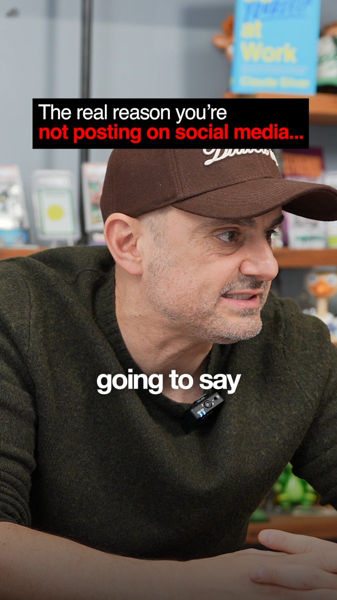 A video thumbnail showing a man wearing a brown cap with the text overlay: "The real reason you're not posting on social media..." and "going to say".