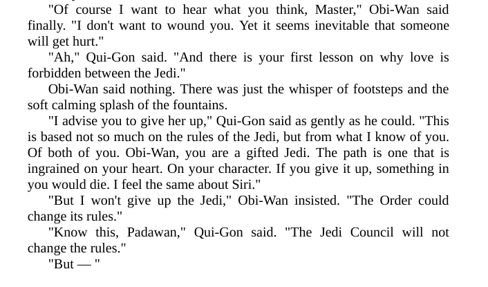 TaabrisSiing's tweet photo. See now, this is why the whole "Qui-Gon teaching Anakin thing" would not have run as smoothly as some suspect. He is still a Jedi's Jedi. He's just a little looser in certain areas. https://t.co/FHW9wSiycg