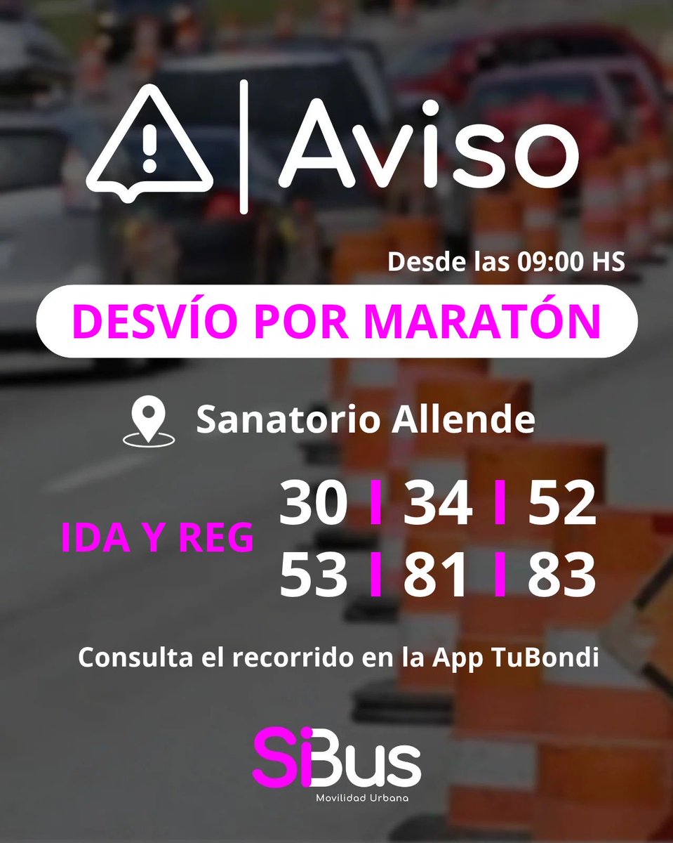 sibuscba's tweet photo. #InfodeServicio 🚍
Desvío por Maratón 🏃
#TransporteUrbano #Cordoba https://t.co/kmE9o85nZe