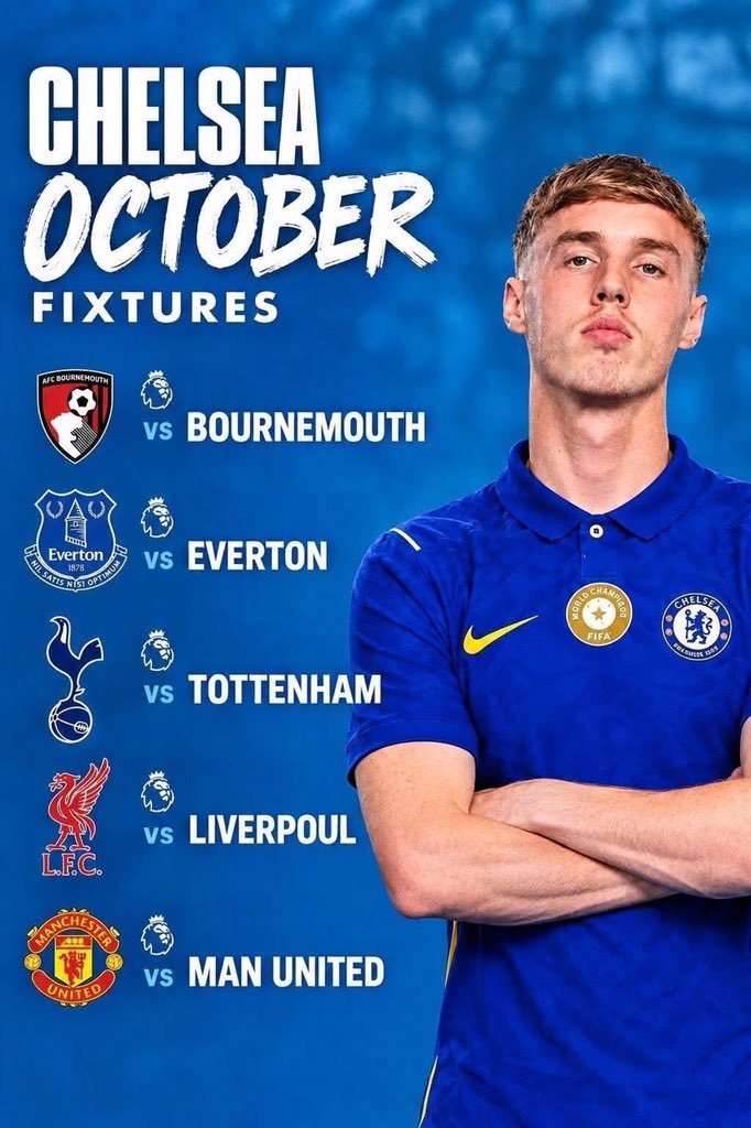 EMamatah's tweet photo. ⚽️🚨 Chelsea’s next 5 games:

Bournemouth (H)
Everton (A)
Spurs (H)
Liverpool (A)
Man United (H)

How many wins are we taking from these five games, Blues? 👀💙 https://t.co/EP5oIDfR9V