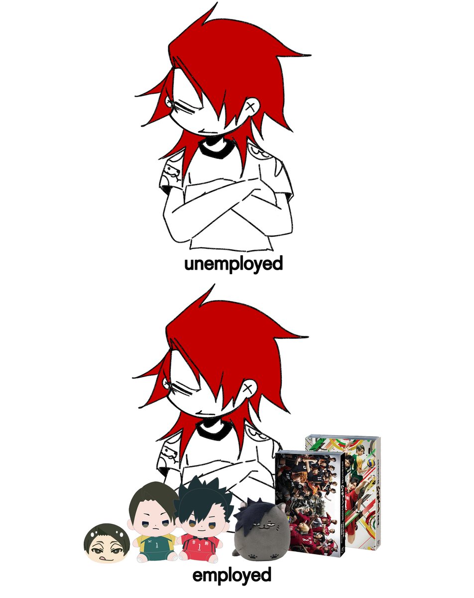 KurooHiroo's tweet photo. reasons why i work:
1. to survive ( unnecessary/optional )
2. to buy haikyuu merch ( extremely necessary/ non negotiable ) https://t.co/Io0APsBt8D