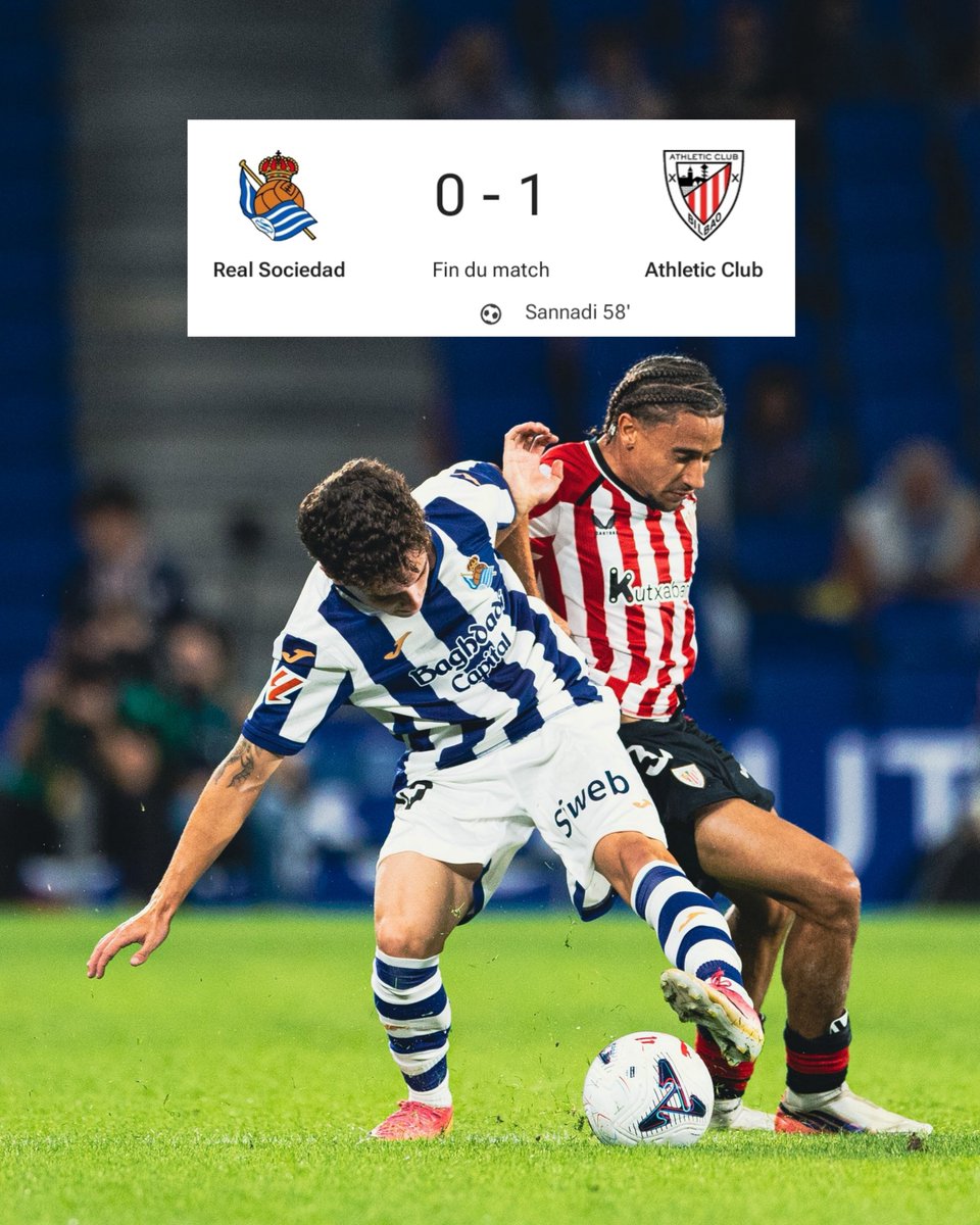 LigaFootbal's tweet photo. 🏆 TERMINÉ !

 Real Sociedad 0-1 Athletic Club

L’Athletic Club remporte la Txapela face à une Real Sociedad décevante.

⚽ Maroan, sur un coup franc de Robert Navarro, offre le trophée aux Basques. https://t.co/rnnI8GAtkn