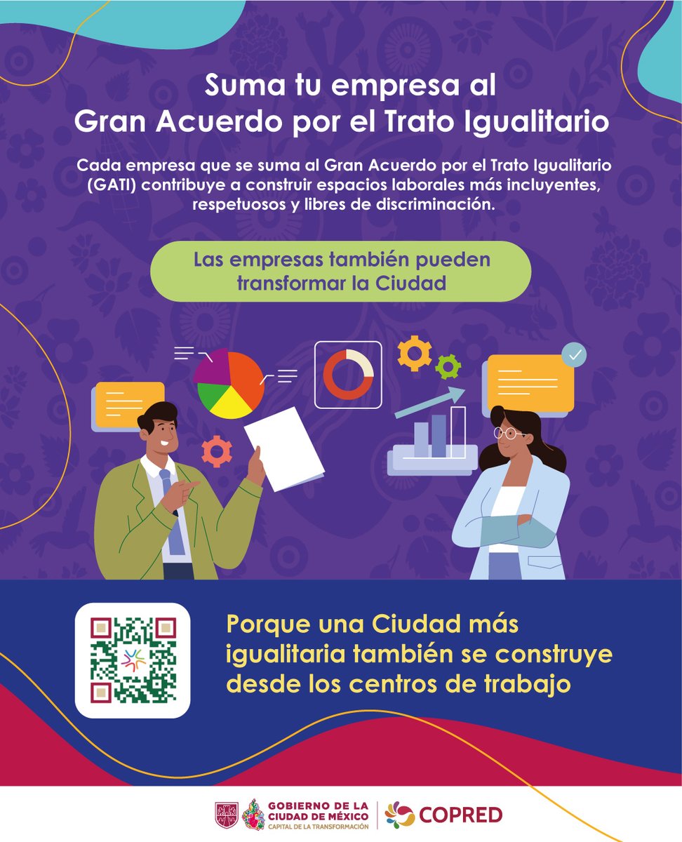 COPRED_CDMX's tweet photo. 💼 Las empresas contribuyen a impulsar el cambio. Cada acción a favor del trato igualitario contribuye a construir espacios laborales más incluyentes y una ciudad libre de discriminación. 

✨Conoce #GATI y descubre cómo participar.
👉https://t.co/YAH38Z7Wln https://t.co/eczhnl1h8j