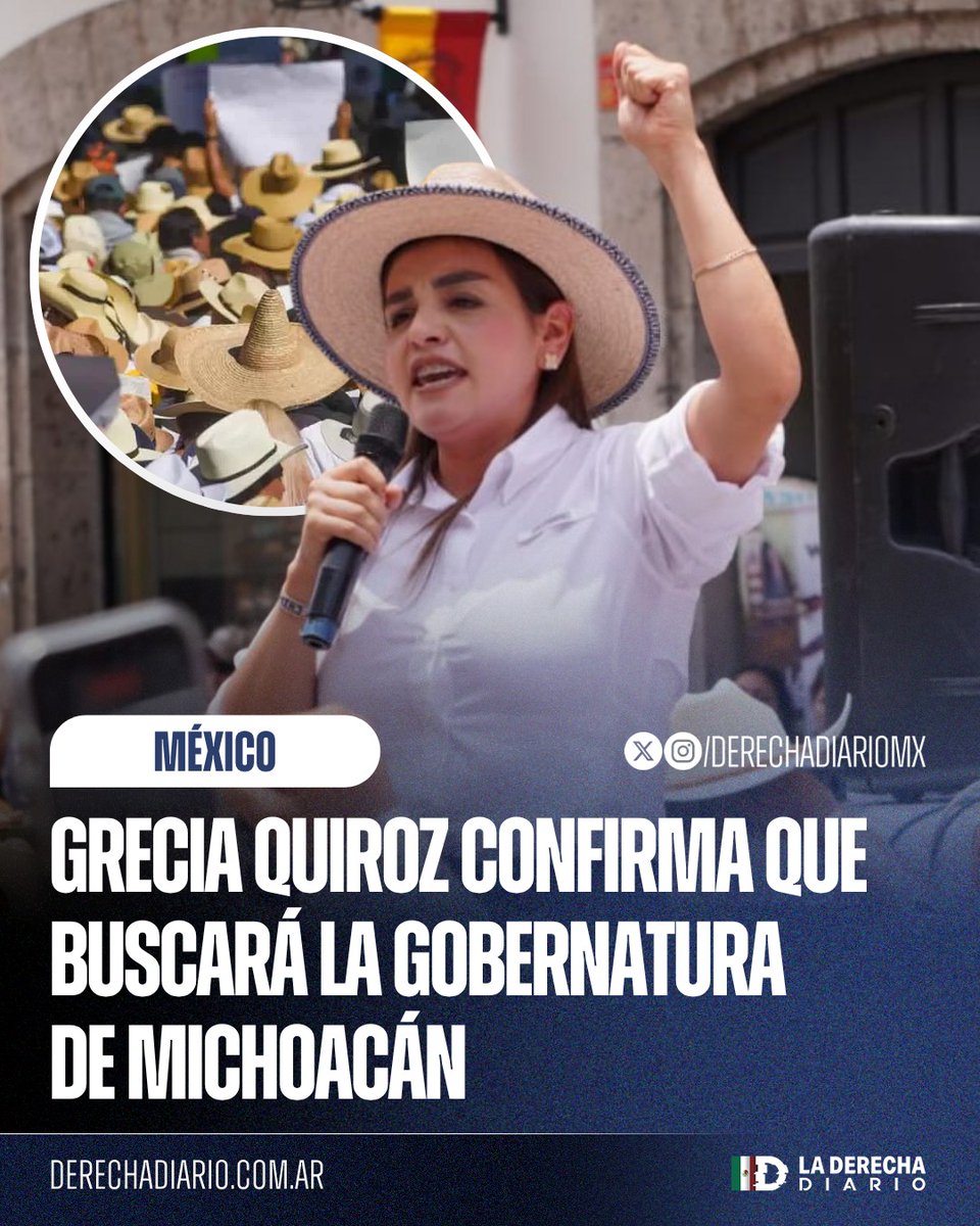 DerechaDiarioMX's tweet photo. 🚨🇲🇽 | AVANZA EL MOVIMIENTO DEL SOMBRERO: La alcaldesa de Uruapan, Grecia Quiroz, confirmó que buscará la gubernatura de Michoacán por la vía independiente, plantándole cara a un sistema corrompido que opera bajo las órdenes del narcotráfico y que llevó al asesinato de su esposo, el valiente Carlos Manzo.