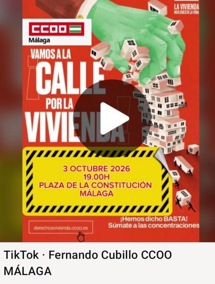 _ElObservador_'s tweet photo. #OJO

@CCOOMalaga y su #SecretGral, #FernandoCubillo, convocan a la concentración de este #Sáb3Octub en la #PlazaConstitución #Alas19_00h.
 
"¡Hemos dicho #BASTA!"
"Vamos a la calle por la #Vivienda"
https://t.co/LZ2nys1RxC

¿Convocará #CCOO a algo más que a una concentración?
. https://t.co/bb7D0fDxEf