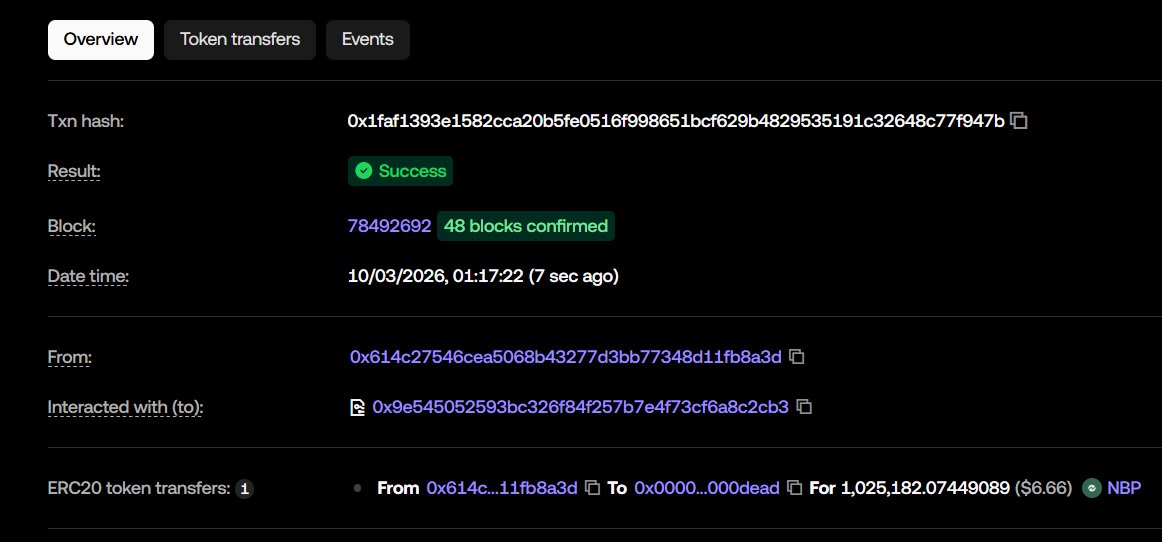NoBreachApp's tweet photo. First wave of buyback and burn has been started for $NBP 

CA : 0x9e545052593BC326f84f257B7e4f73Cf6A8C2Cb3

buy :
https://t.co/wBVfL6dwu2

burn :
https://t.co/WLI0mpuAun https://t.co/jx4mt5ncHV