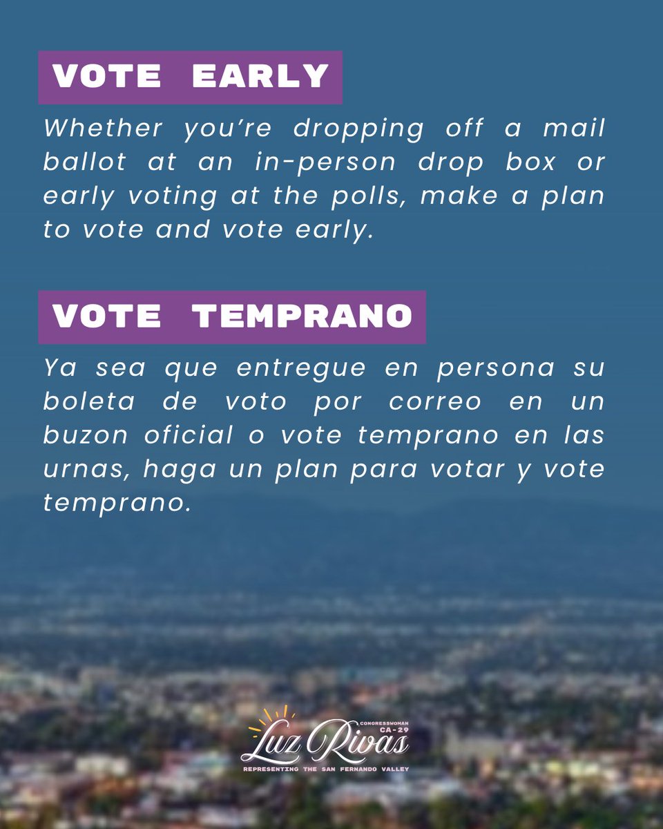 RepLuzRivas's tweet photo. Every eligible voter should be able to vote – and the outcome of elections should reflect the will of the people.

See below for information on what to expect when you cast your ballot, or visit my website: https://t.co/1zZbfIcZJb

I will continue working with my colleagues to make sure our elections – and your vote – are protected.