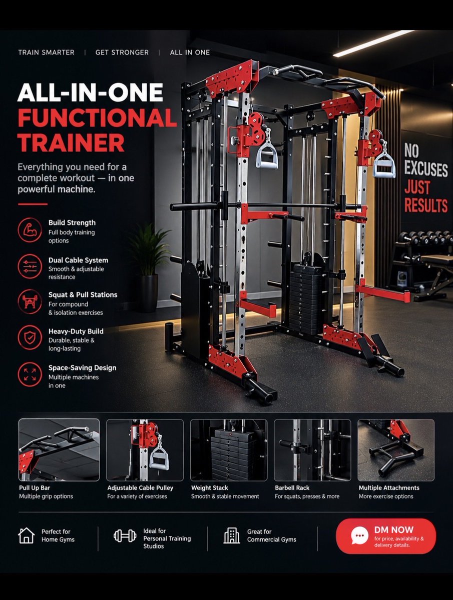 nuelcorner's tweet photo. One machine a whole gym 💪Build your home gym or commercial gym with this all in one functional trainer - designed for strength training, cable exercises, squats, presses, pull movements and much more. Multiple training options. Save space without compromising your workouts. ₦2m https://t.co/AQlSdaVcG1