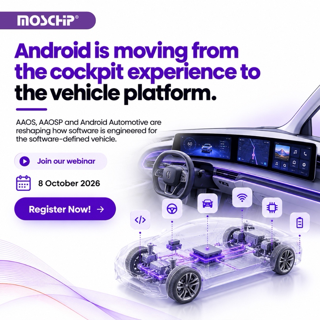 MosChipTech's tweet photo. Android is moving beyond the cockpit to become a core part of the software-defined vehicle.

Explore how AAOS, AAOSP &amp; Android Automotive are reshaping automotive software engineering.

8 October 2026

Register Now: https://t.co/l6jSifZZ8D 

#AAOS #AOSP #SDV #AutomotiveSoftware https://t.co/kUFjFOCA2B