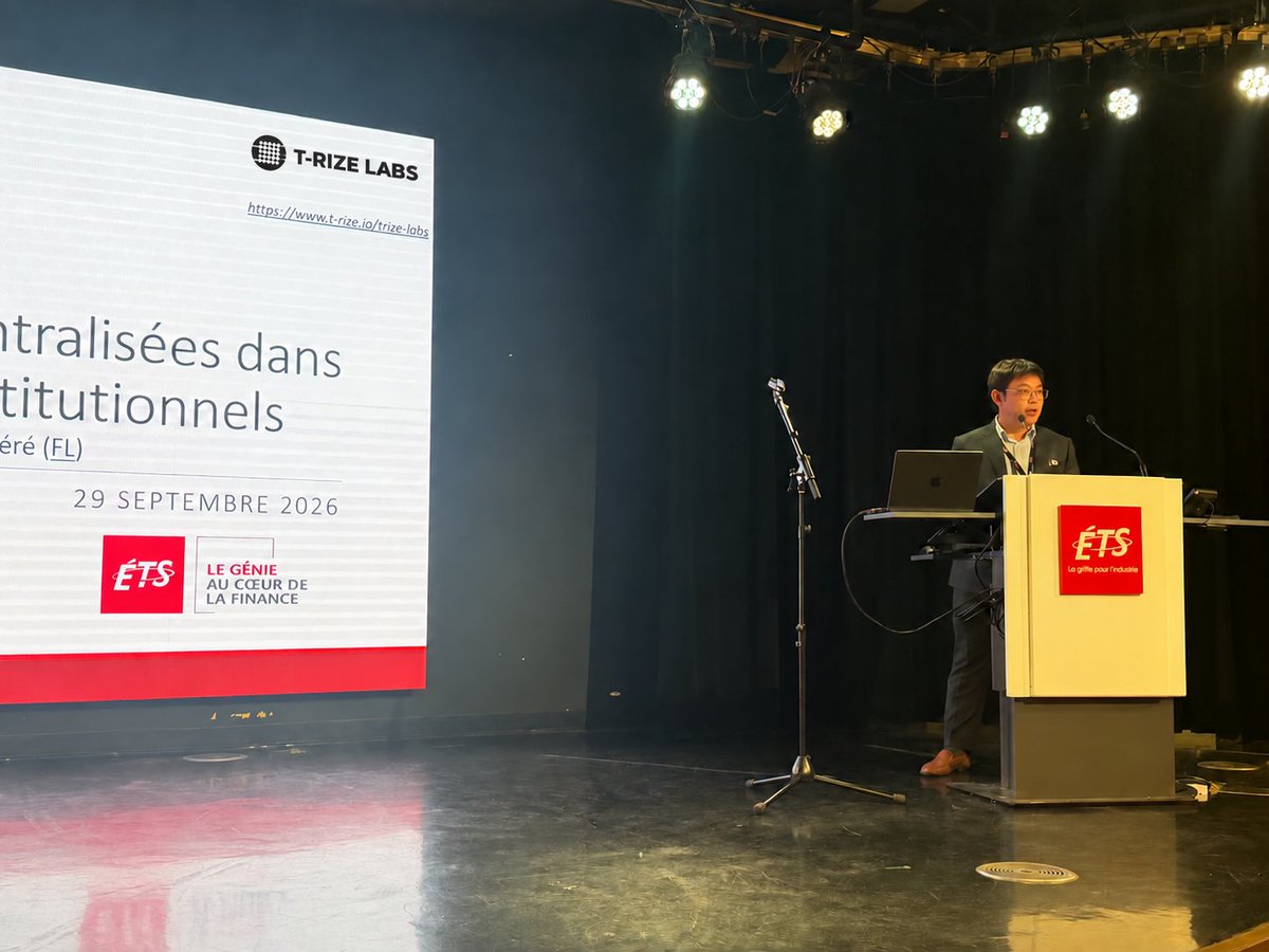trize_io's tweet photo. The future of finance is also being built in research labs.

This week, at “Le génie au cœur de la finance,” organized by École de technologie supérieure - ÉTS Montréal (@etsmtl) , Professor Dr. Kaiwen Zhang, who holds the T-RIZE Industrial Research Chair on Sustainable and Practical Blockchain Systems (T-RIZE Labs), presented practical applications of tokenization and federated learning for real-world assets and collaboration across institutions.

Thank you to Professor Dr. Kaiwen Zhang for sharing this work, and to ÉTS for organizing the event and bringing the engineering and finance communities together.

Have a use case for tokenization or federated learning? Connect with the T-RIZE team to discuss its application within your organization.

Learn more about our research chair: https://t.co/iebb4HiVZ9