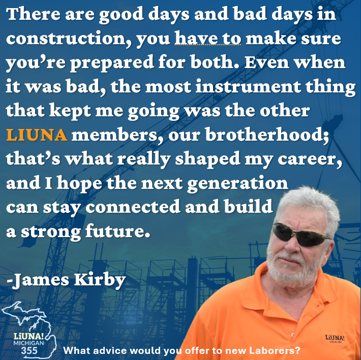 MiLaborers's tweet photo. Our first feature for #LaborersForLife Tribute Week our of Laborers Local 355 is James Kirby! James joined LIUNA in 1970, going to work on the Cook Nuclear Plant, a place where he started AND ended his career. James shared with us what brought him to join, how becoming a #Laborer shaped his life, and the advice he would offer to new Laborers. Thank you, James, not only for your years as a member but your continued contribution to LIUNA!
#FeelThePower #LaborersRising #OurUnionStories