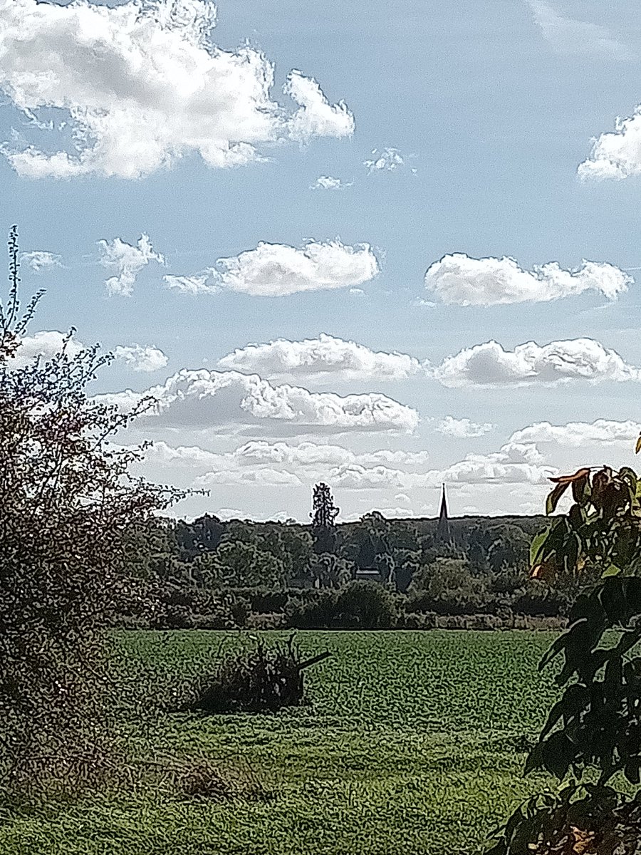 phil0073's tweet photo. The Spire of #HolyTrinityDenford from the former #railway line of the #NeneValleyRailway aka #NorthamptonAndPeterboroughRailway ran by #LNWR. Now a #Greenway.#Northamptonshire.#PhilOnaBike #SpiresOnSaturday #SteepleSaturday #clouds https://t.co/pCDl9IOAHu