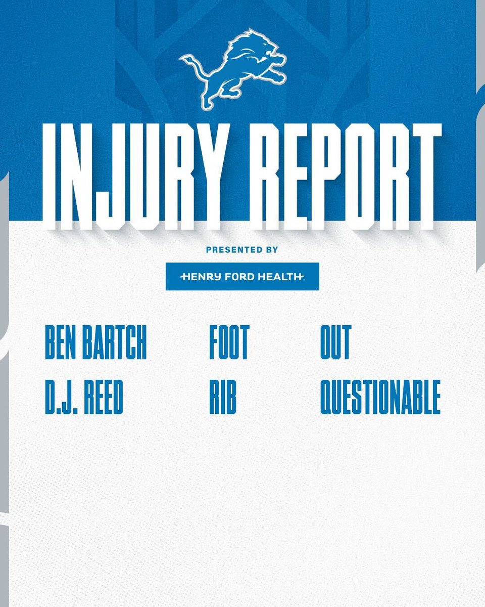 Lions's tweet photo. #DETvsCAR Injury Report https://t.co/E8c845gog3