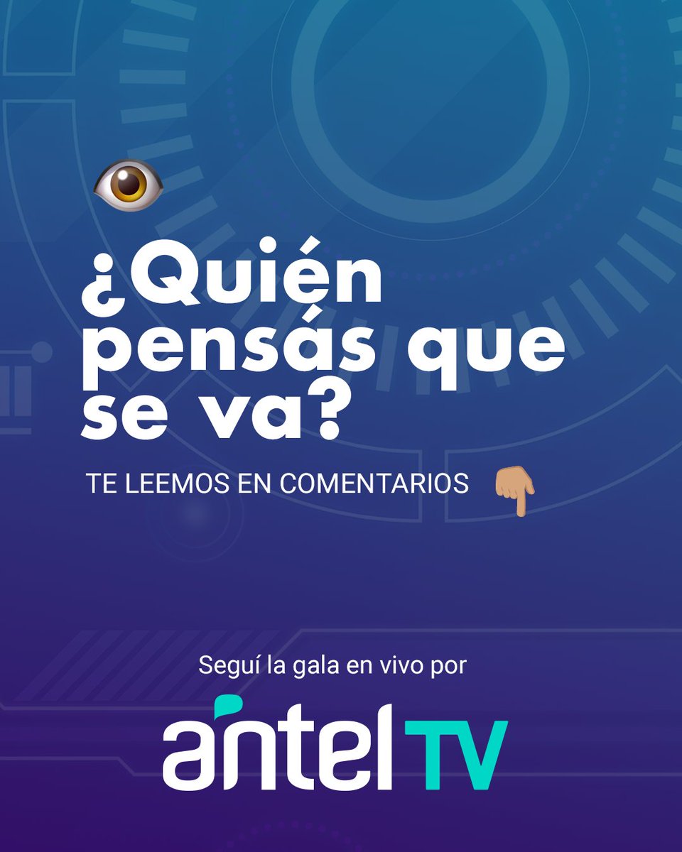 antel_tv's tweet photo. ¡Noche de eliminación en Gran Hermano Uruguay!
Guada, Jessica y Tati M. enfrentan una gala decisiva. 
¿Quién abandona la casa esta noche? Te leemos. 
No te pierdas la Gala de Eliminación EN VIVO por AntelTV.
Hay cosas que solo se ven acá https://t.co/UWAXCVAVis