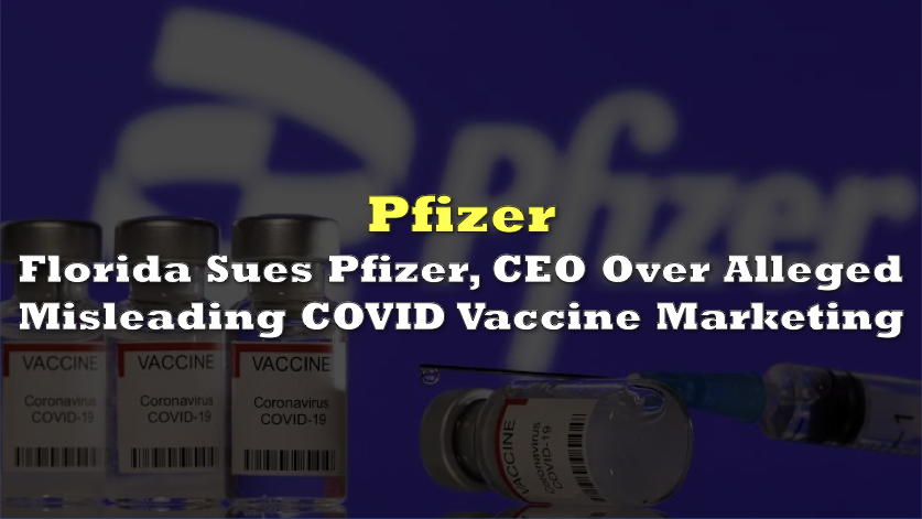 Follow__Fund's tweet photo. JUST IN: Florida sues Pfizer and CEO Albert Bourla over COVID-19 vaccine claims — Reuters https://t.co/Z9wzWTFX9C