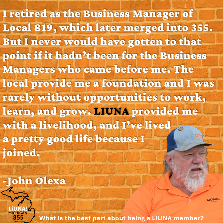 MiLaborers's tweet photo. Our next feature for #LaborersForLife Tribute Week is Laborers Local 355 retiree John Olexa! John shared with us his story of growing up in a construction family, how grateful he was for the opportunities provided to him by LIUNA, and his hopes and guidance for current and future #Laborers. Thank you, John, for everything you have done, and continue to do.
#FeelThePower #LaborersRising #OurUnionStories