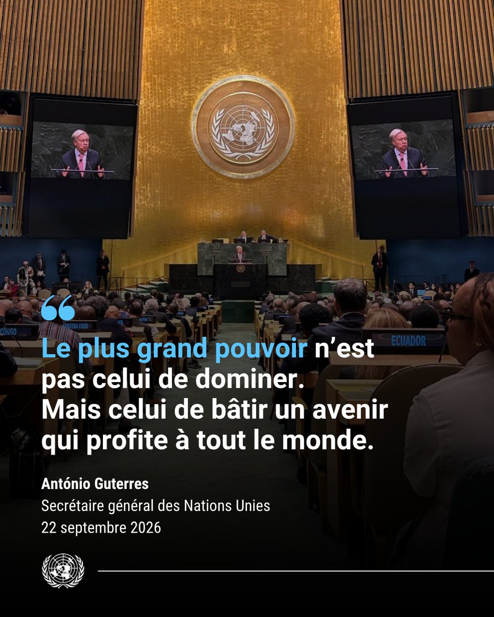 ONU_fr's tweet photo. « Le plus grand pouvoir n’est pas celui de dominer.
Mais celui de bâtir un avenir qui profite à tout le monde. »

@antonioguterres rappelle que notre avenir commun dépend de notre capacité à utiliser le pouvoir avec sagesse. https://t.co/Upn8iW2U9h