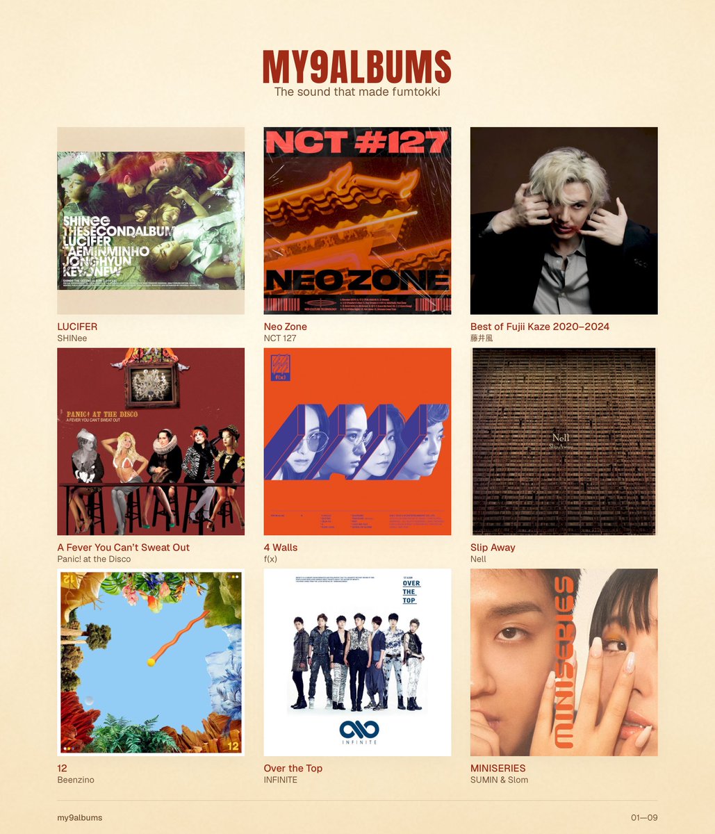 fumtokki's tweet photo. top 9 albums for fumtokki 🎧 https://t.co/OleEpHcmln