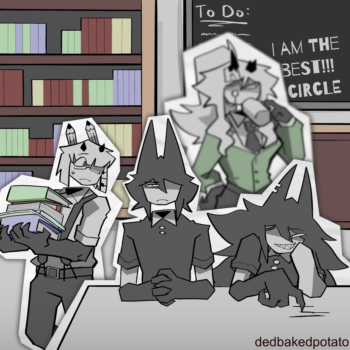 dedbakedpotato's tweet photo. #FPEtober2026/#FPEtober Prompt 2 - Workday

Setting: Teacher's office https://t.co/IydXt7awns