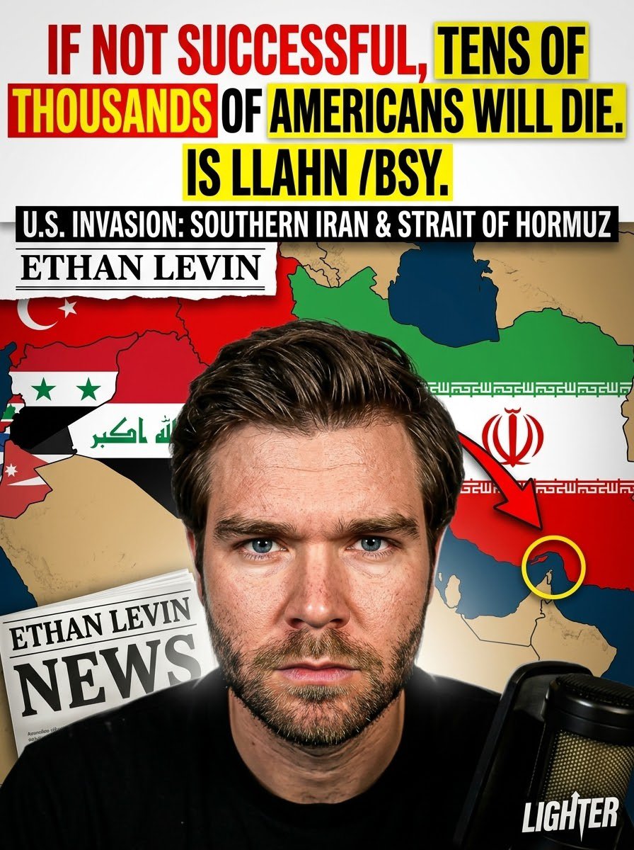 FaceofAnalyst's tweet photo. Ethan Levins: 
 U.S. will launch an invasion of southern Iran, trying to secure the Strait of Hormuz. 

If successful, will force Iran to sign an agreement. 

If not successful, tens of thousands of Americans will DIE. https://t.co/mLEZyjSxv7
