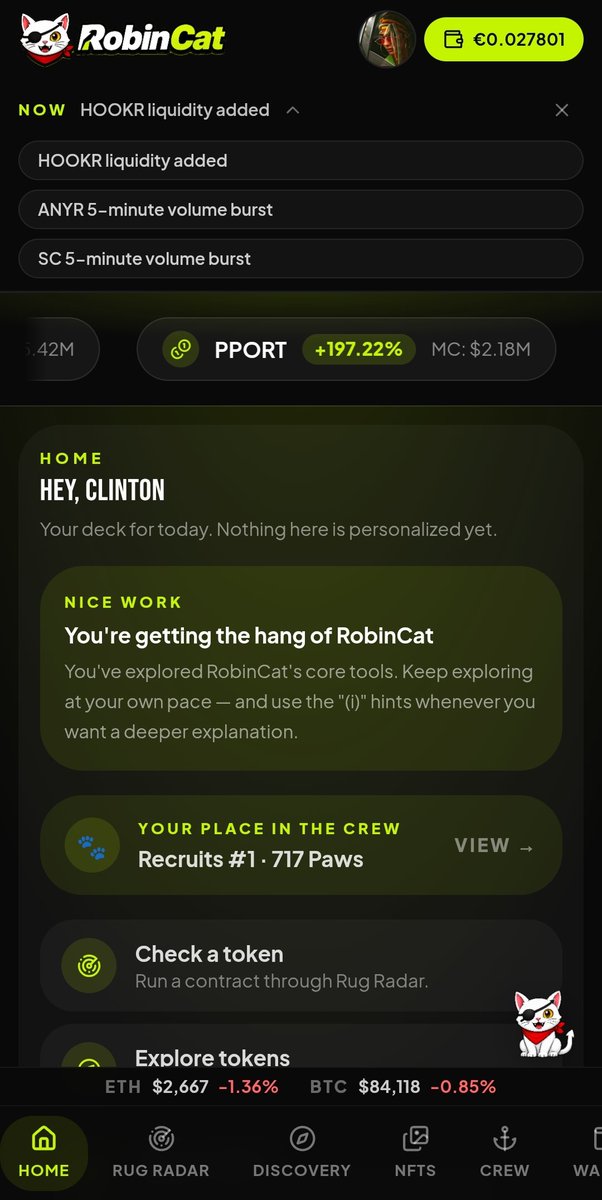 RobinCatapp's tweet photo. Crew, RobinCat is starting to remember who you are.

When you create an account on https://t.co/DTQG9IHvOe, you're not just getting access to the platform.

You're getting a place in the Crew.

You can sign in with Google, or enter your email and receive a verification code. If you're new to RobinCat, that sign-in creates your account automatically.

From there, RobinCat creates your Recruit identity.

Your Recruit number.
Your standing.
Your Paws.
Your progress.
Your achievements.
Your activity.

And all of that now comes together in your RobinCat Profile.

Your Profile is your identity and standing inside the Crew. You can choose your display name and avatar, and you have control over what you make visible to other Crew members, including your profile, your $ROBINCAT holding and your exact balance.

Your Recruit number and standing stay permanent.

Your $ROBINCAT holding is also verified directly from your Robinhood Chain wallet, so your profile isn't asking you to simply tell RobinCat what you hold.

Then there's your Captain's Log.

This is where your RobinCat journey starts to become a record.

You can see your Recruit number and rank, Paws, invited recruits, achievements, Rug Radar scans and your guided onboarding progress.

You also get your own personal RobinCat invite link.

When someone joins through your link and completes their first Rug Radar scan, the referral activates and both of you earn Paws.

The Recruits leaderboard brings all of this together.

You can see where you stand among other Recruits, discover other members of the Crew and open their Captain's Log to see their public progress.

And this isn't just about a number on a leaderboard.

Paws are part of the reputation and progression system we're building around RobinCat.

Your scans, achievements, referrals, onboarding progress and participation all give your RobinCat identity somewhere to grow.

There's already more coming to this layer.

More achievements.
More ways to build your standing.
More reasons for your activity inside RobinCat to matter.

We're still building it out, but the idea is simple:

RobinCat shouldn't just be somewhere you come to scan a token and leave.

It should become a place where your journey through crypto has an identity of its own.

If you haven't joined yet, come aboard.

Create your account, find your Profile, check the Recruits leaderboard and open your Captain's Log.

You can start here through my invite:

https://t.co/Qgzy2Td4y5

And gradually build a reputation while interacting with RobinCat.