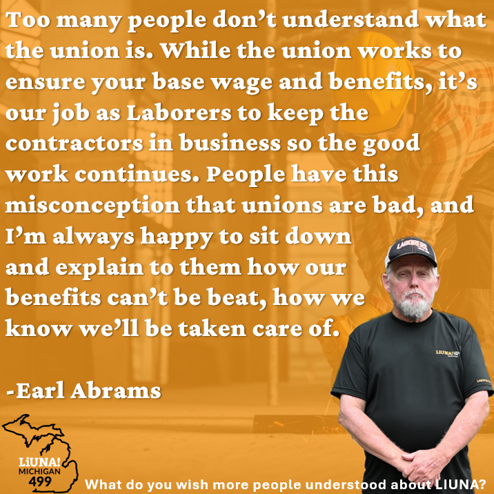 MiLaborers's tweet photo. Today's second feature for #LaborersForLife Tribute Week is Laborers Local 499 retiree Earl Abrams! Earl shared his story of working non-union, and how making the switch to LIUNA was the best decision he's ever made. Further he stressed the importance of people having a better understanding of #Unions and how they operate as well as what it means to find success as a #Laborer. Finally, Earl addressed his hopes for the next generation of Laborers and ensuring we don't lose what we've built upon.
#FeelThePower #LaborersRising #OurUnionStories