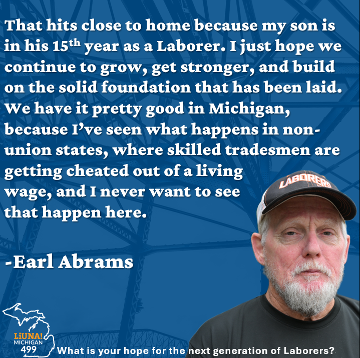MiLaborers's tweet photo. Today's second feature for #LaborersForLife Tribute Week is Laborers Local 499 retiree Earl Abrams! Earl shared his story of working non-union, and how making the switch to LIUNA was the best decision he's ever made. Further he stressed the importance of people having a better understanding of #Unions and how they operate as well as what it means to find success as a #Laborer. Finally, Earl addressed his hopes for the next generation of Laborers and ensuring we don't lose what we've built upon.
#FeelThePower #LaborersRising #OurUnionStories