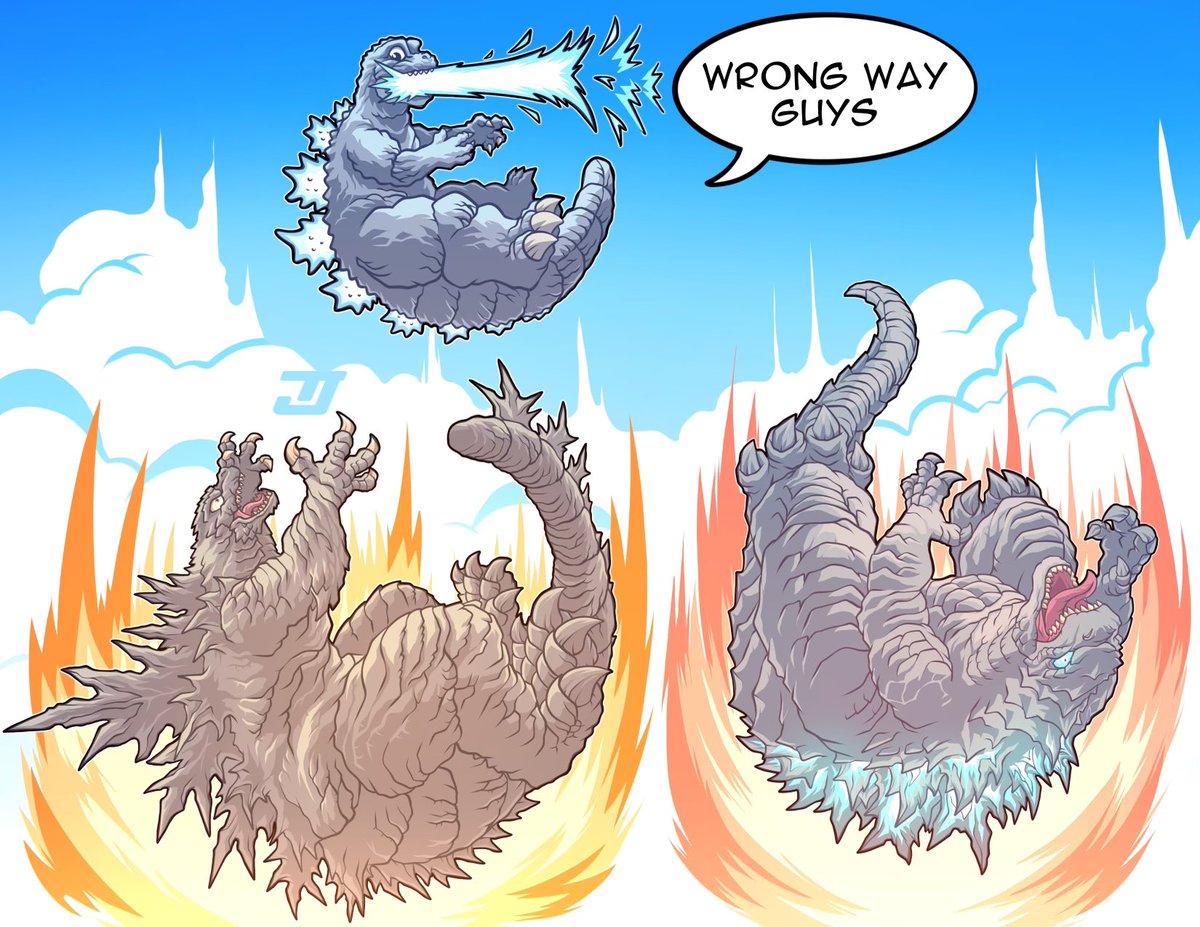 thomdotartz's tweet photo. Godzilla do be fallin’ …or flying? https://t.co/ipUbW3S9lQ