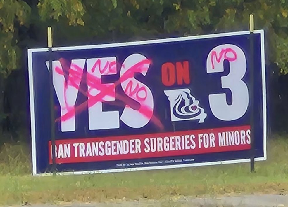 rthomas86's tweet photo. One of our signs was vandalized, and so my husband checked on a few others. Another one was stolen. 

He said, “Maybe these signs are too nice. They should say, ‘Vote no on 3 if you’re a demon who loves murdering and mutilating children.‘“ 

These tactics by leftists won’t stop or intimidate us. We will fight to protect children, born and unborn, as well as women. 

“Lord, have mercy. Church, have courage.”