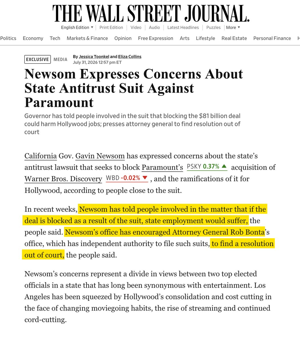ostonox's tweet photo. Remember, Newsom actively worked to allow this when California was set to block it. Do not forget by 2028

Remind people whenever the Ellison monopoly hurts artists, fires workers, and destroys media that David Ellison explicitly thanked Gavin Newsom for making it happen. https://t.co/5E4609VrFE