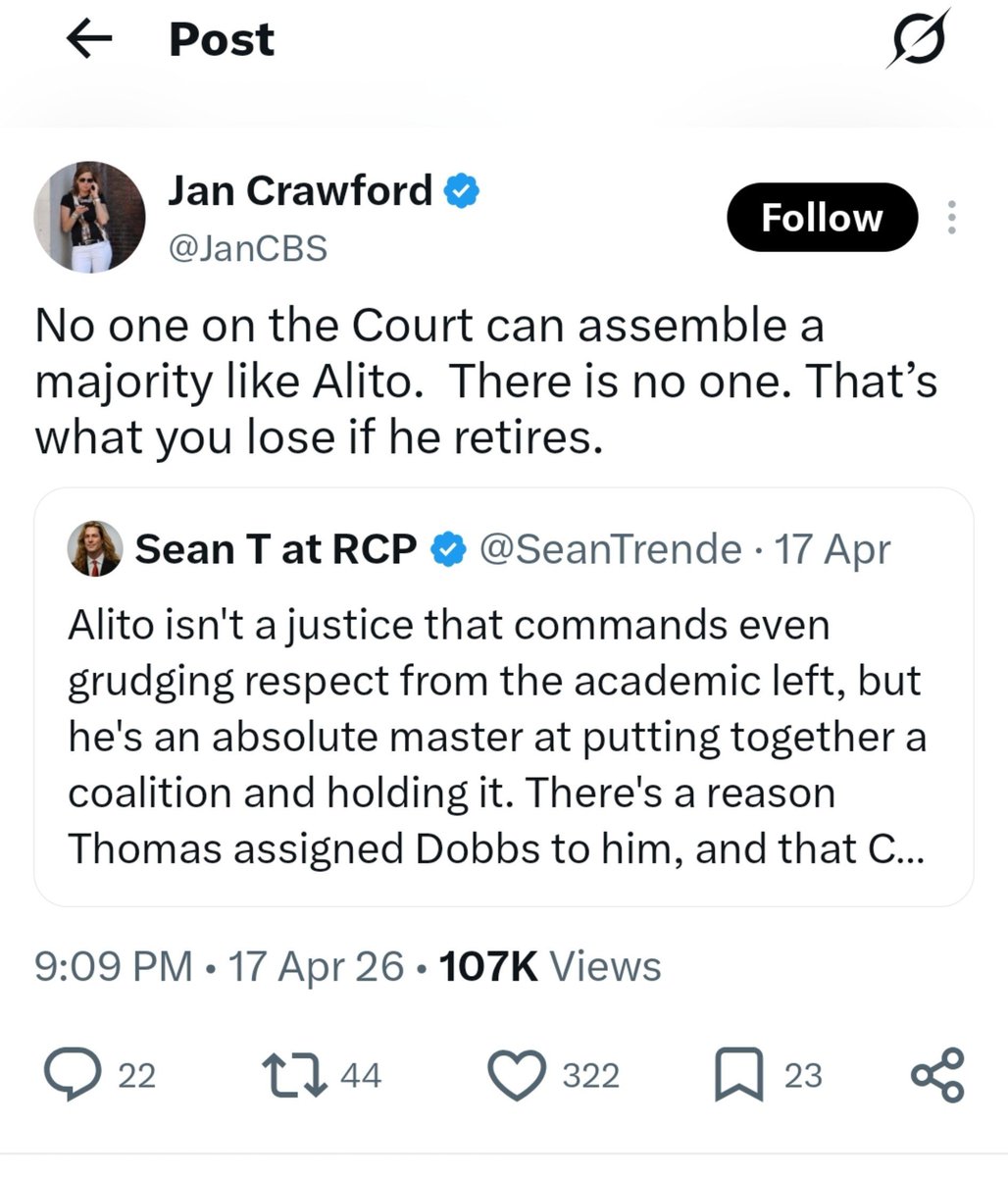 nyttypos's tweet photo. This is the person Bari Weiss’s CBS News has interviewing Justice Alito https://t.co/xRPgfP5K7C