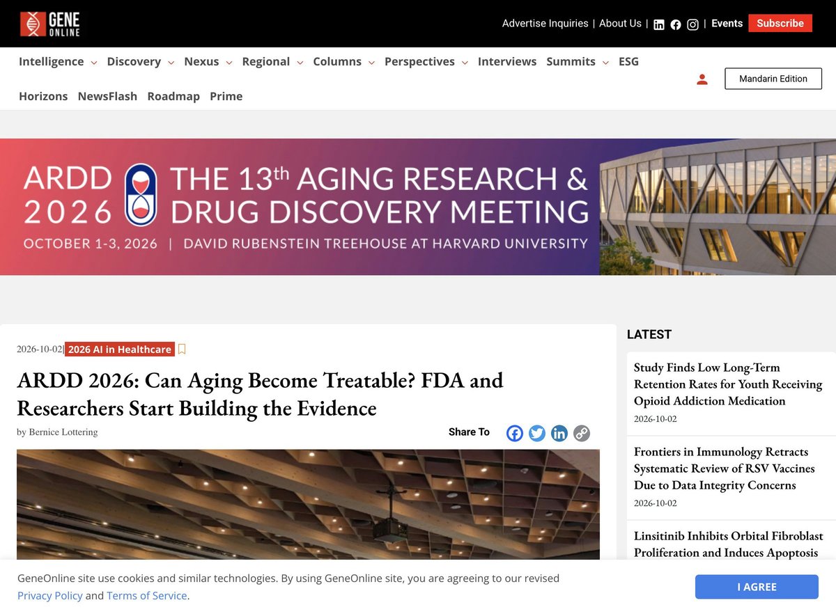 biogerontology's tweet photo. FDA confirmed aging will be on its regulatory science agenda. ARPA-H has $144M building the endpoint framework. #ARDD2026 at Harvard was where that plan took shape. https://t.co/WOtzX5umnA https://t.co/sGCbK2aUfz
