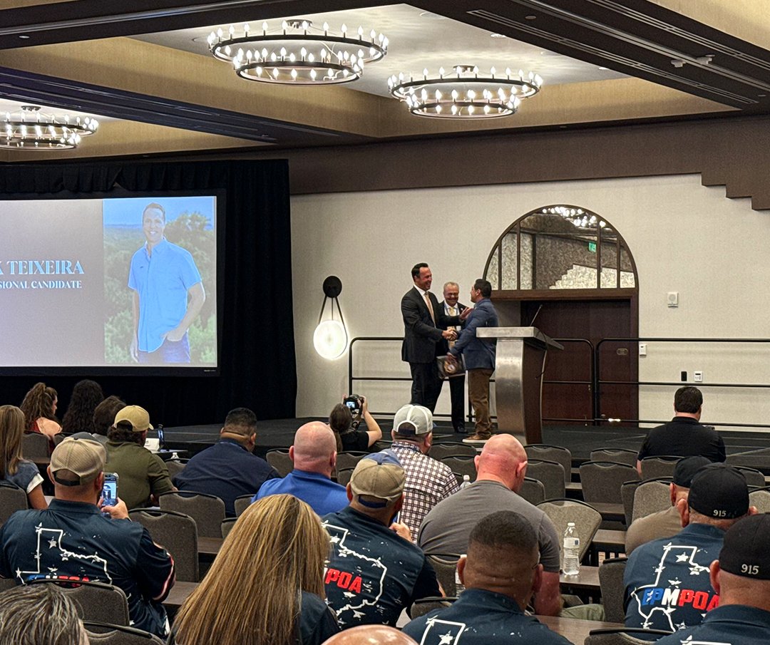 teixeiramark25's tweet photo. I was honored to speak at the @CLEAT convention today in San Antonio. These men and women are on the front lines of a law-and-order society. For too long, the Left has not had their backs. I will. We’re going to invest in law enforcement, NOT defund the police.

They put their lives on the line every single day, showing all of us what true service to our country and our state looks like. My family and I are indebted to them.