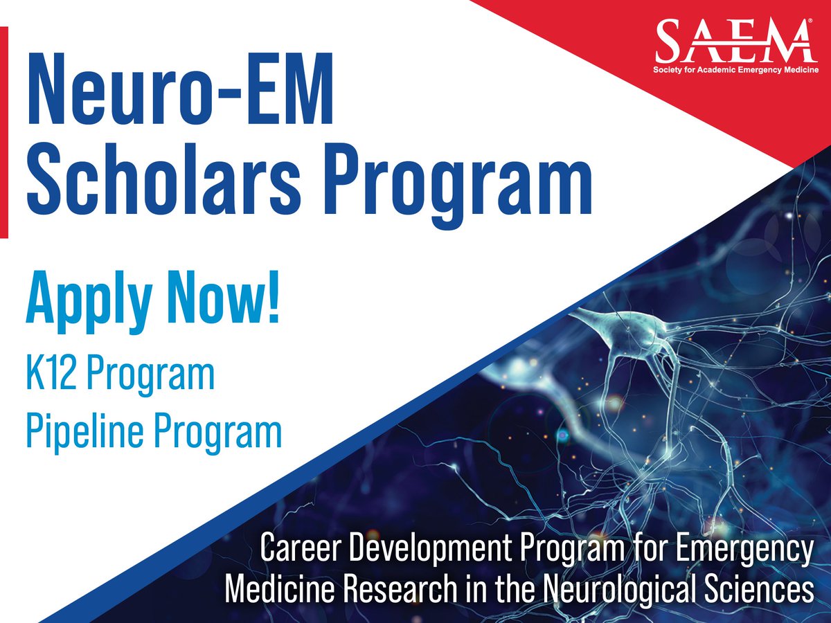 SAEMonline's tweet photo. The Neuro-EM Scholars Program is accepting applications from EM first/second-year faculty, fellows, and senior residents for their K12 funding and Pipeline training programs! #NeuroEMScholars

Application guidelines and forms: https://t.co/eYZpF0tF95 https://t.co/9ZFhxbTZfe