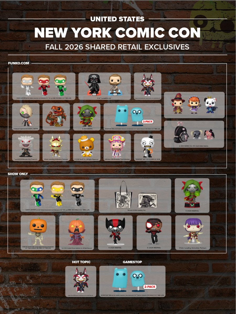 OriginalFunko's tweet photo. Start spreading the news! 📰 Here’s where you can find all of our NYCC exclusive collectibles at our shared retail partners. https://t.co/6MYWSNOjOi