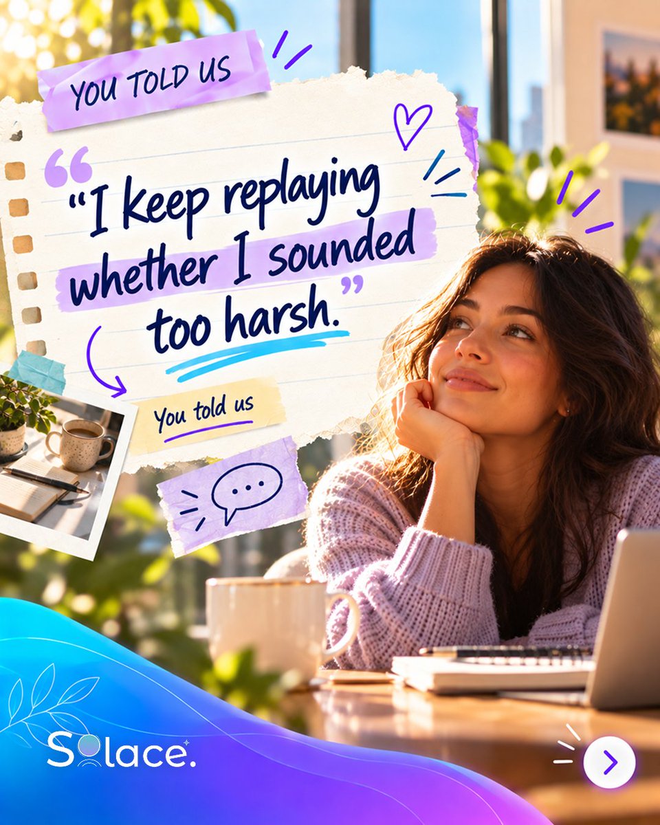 TalkToSolace's tweet photo. What do you replay after a conversation ends? The words, the tone, their reaction or what you wish you’d said differently? Sometimes, it’s just one sentence that stays with you. 

#solace #replayingconversations #everydaythoughts #youtoldus https://t.co/KdZi1w427S