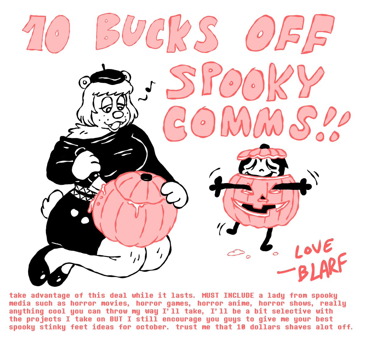 Blarf022's tweet photo. spooky seasons comin up SO- heres the deal I'm still kinda swamped with IRL stuff but for the month of october I'll do a special 10 buckaroos off ANY (non sketch) ↪️🅾️〽️〽️  

 BUT IT HAS TO INVOLVE a spooky girl from spooky media!🎃🔪🦶

(bump) https://t.co/1qMp6lF0GK