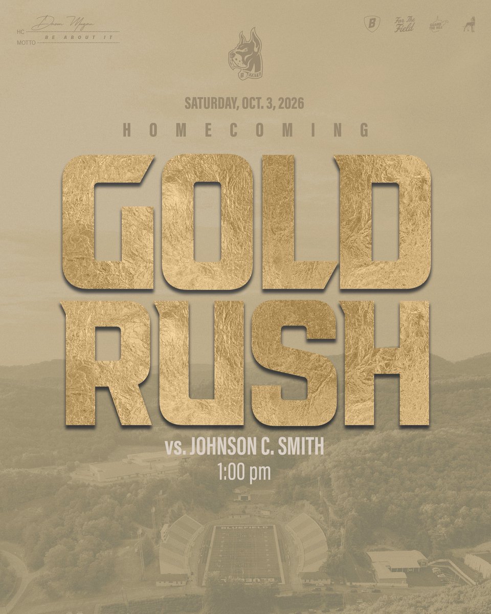 bstatesports's tweet photo. 🟡 𝐆𝐎𝐋𝐃 𝐑𝐔𝐒𝐇 🟡 

🟡 𝐖𝐞𝐚𝐫 𝐆𝐨𝐥𝐝
🆚 Johnson C. Smith
🗓️ Tomorrow
⏰ 1 PM
📍 Mitchell Stadium

#BeAboutIt #GuardTheHill 🐾 https://t.co/Z1VH9wZwAo