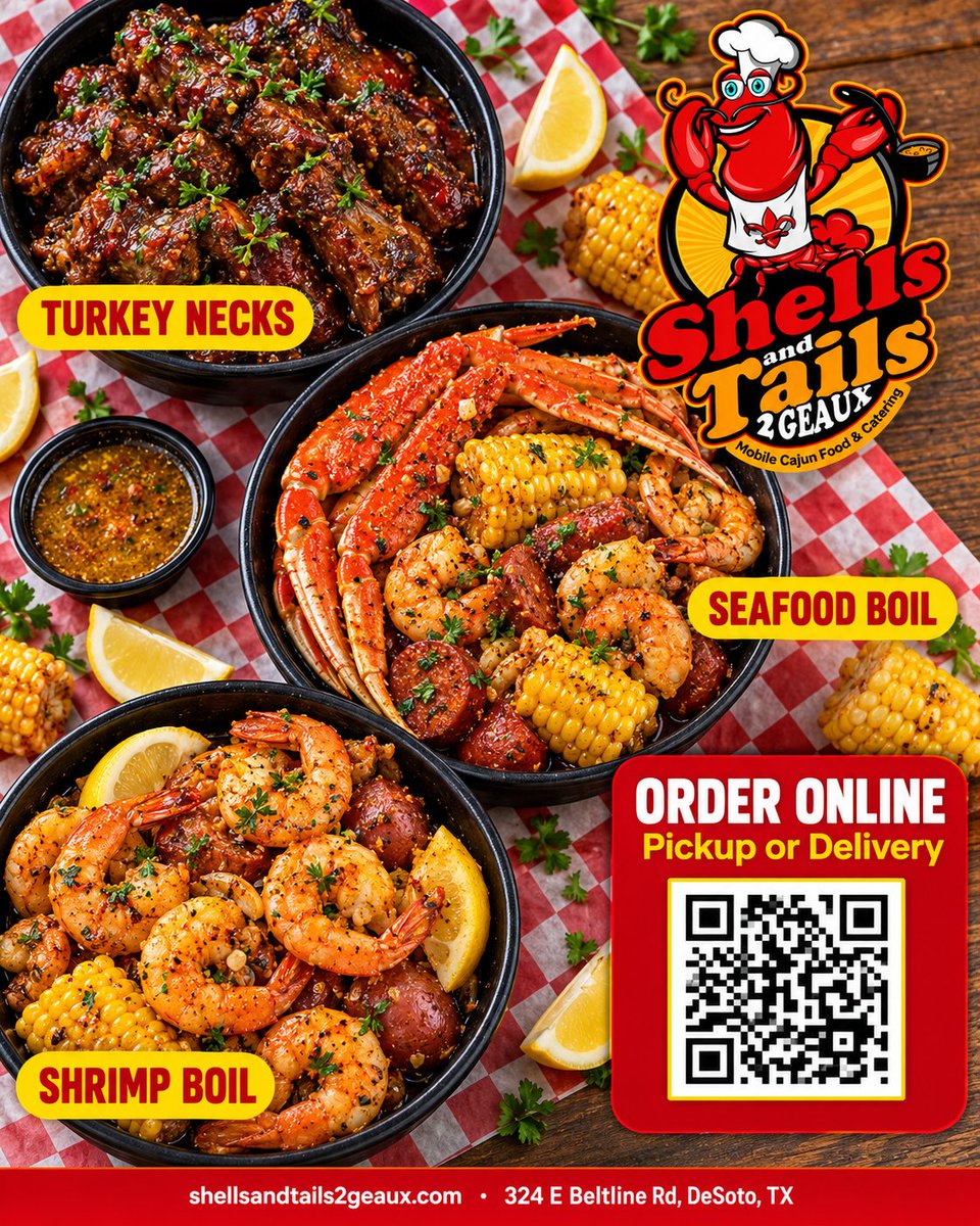 ShellsNTails2Go's tweet photo. Which bowl are you digging into first?! π€€π₯
Find us on all your favorite delivery apps:
π DoorDash
π Uber Eats
π Grubhub
Prefer pickup? Order online at https://t.co/dekY8vB9IV! π²
π 324 E. Beltline Rd., DeSoto, TX
π 817-371-1947
#ShellsAndTails2Geaux #TurkeyNecks https://t.co/WAheayxSuA