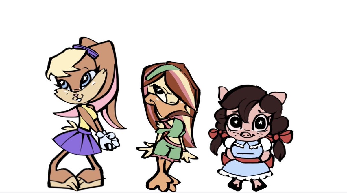 divabunny_au's tweet photo. Looney tunes if it was aimed at a female audience /j (personal designs with my artstyle quirks teehe also that duck girl is a mix of Tina russo’s old design and the one they used in the show) https://t.co/I2UF4Hdr5C