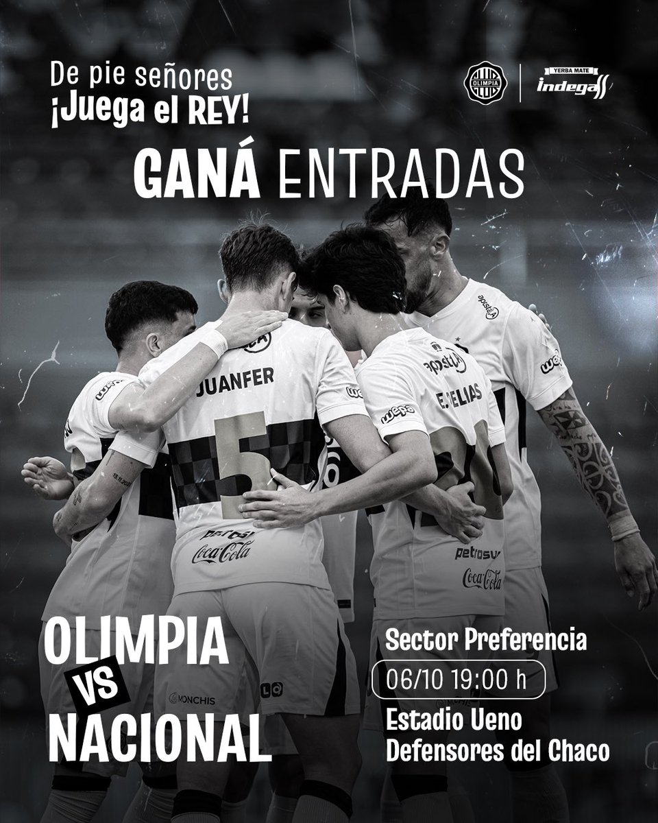 yerbamateindega's tweet photo. ¡JUEGA EL REY👑SEÑORAS Y SEÑORES!  

Dale RT y participá automáticamente por ENTRADAS.

🎫Sector Preferencia
⚽Olimpia vs. Nacional. 6 de Octubre. 19:00 h
📍Estadio Ueno Defensores del Chaco

No olvides seguirnos😉 https://t.co/4HmbruhhV3