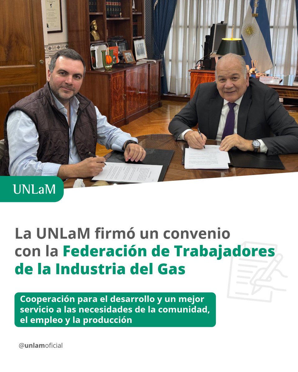 UnlamOficial's tweet photo. ✍️ La UNLaM firmó un convenio con la Federación de Trabajadores de la Industria del Gas ✍️
📝 El acuerdo busca promover la complementación y cooperación para el desarrollo y un mejor servicio a las necesidades de la comunidad, el empleo y la producción.
#UNLaM #Convenio https://t.co/UH8oC0VHo5