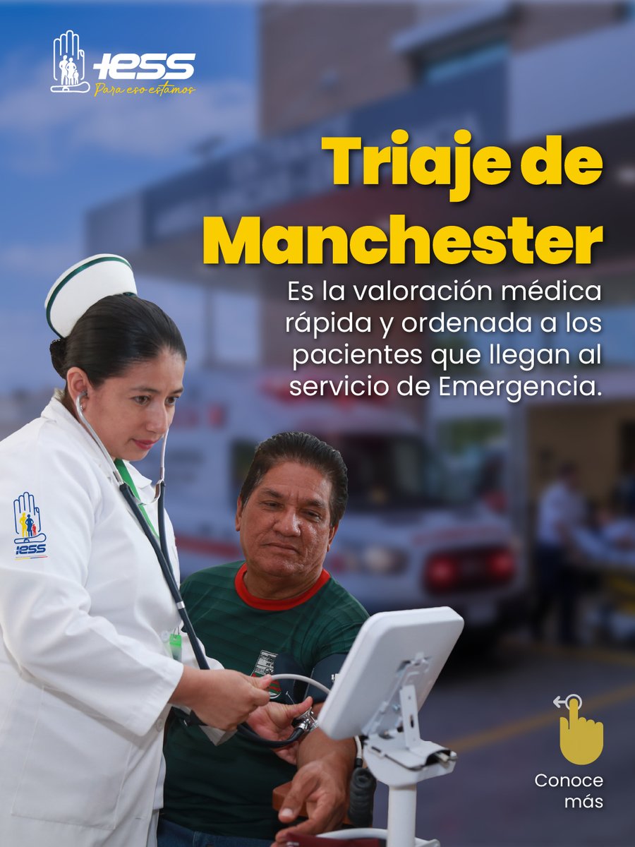 IESSec's tweet photo. 🤔 ¿Si voy a 🚨Emergencia me atienden primero?

Hoy te contamos como funciona el #TriajeDeManchester, una valoración médica que prioriza y optimiza la capacidad de respuesta en nuestras unidades médicas.

#IESS
#ParaEsoEstamos https://t.co/RvyJy2OWJc