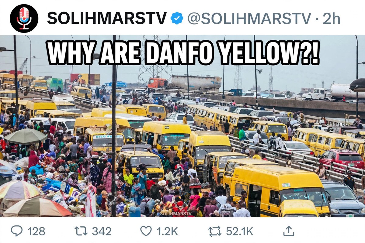 Solihmarstv's tweet photo. Why are all Danfo buses in Lagos YELLOW? 

You should know It's not random. It's not fashion. It's LAW from 1975 that most people don't know. https://t.co/6YouM5py2d